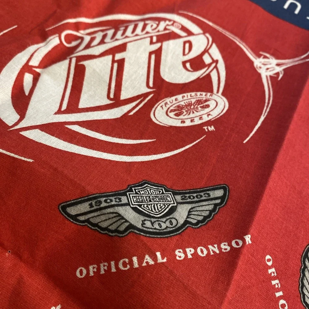 RARE Harley Davidson 100 Years Chrome 2003 Miller Lite Beer Bandana Handkerchief